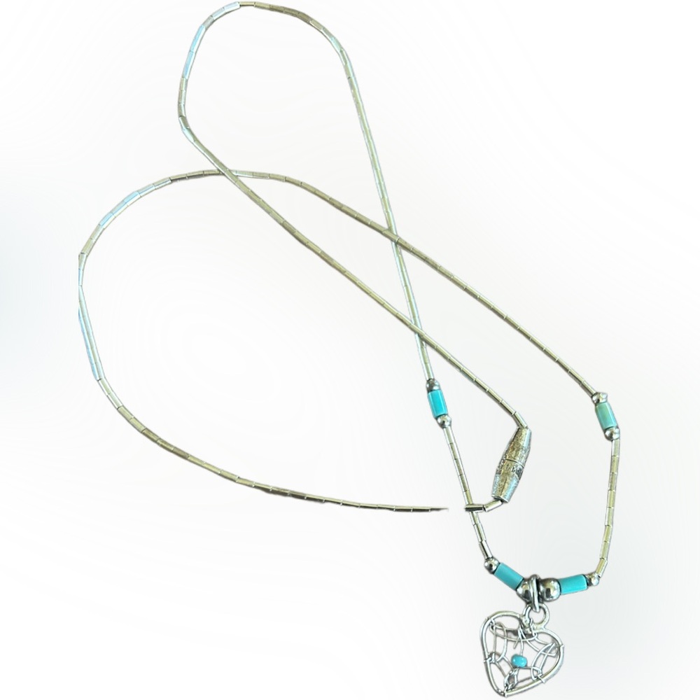 Chic Silver and Turquoise Heart Necklace